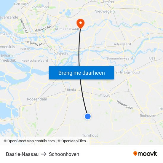 Baarle-Nassau to Schoonhoven map