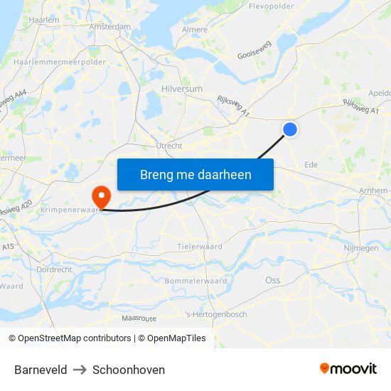 Barneveld to Schoonhoven map
