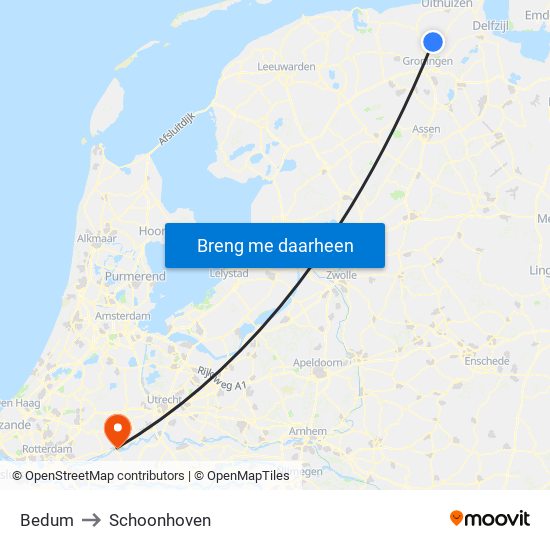 Bedum to Schoonhoven map