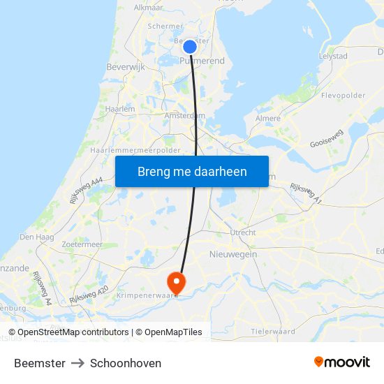 Beemster to Schoonhoven map