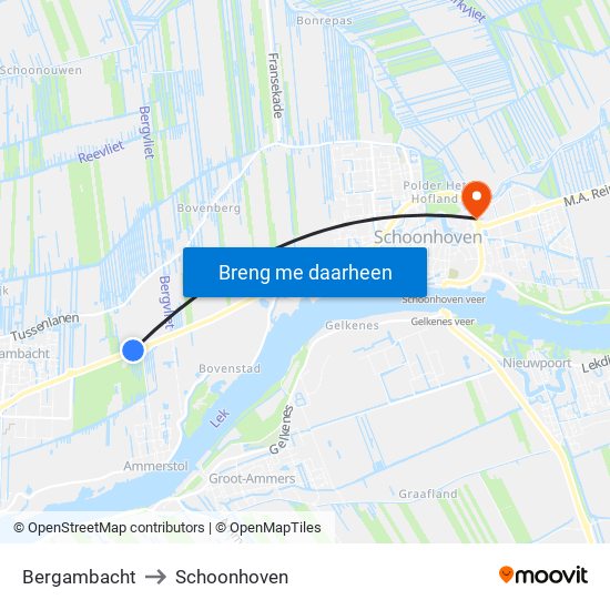 Bergambacht to Schoonhoven map