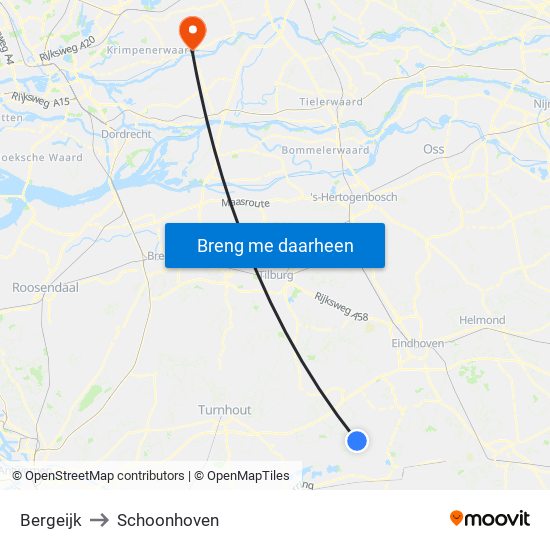 Bergeijk to Schoonhoven map