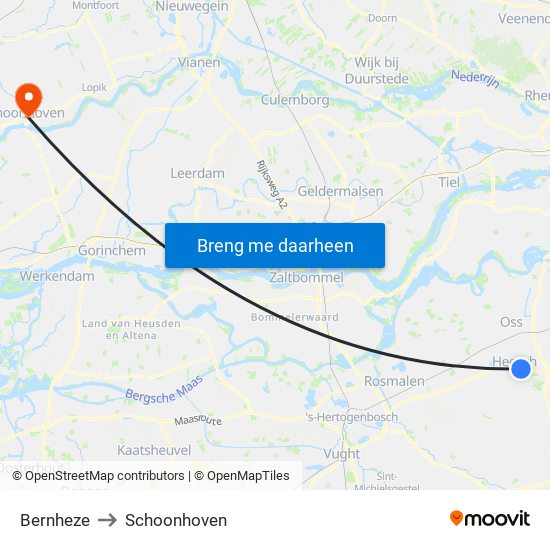 Bernheze to Schoonhoven map