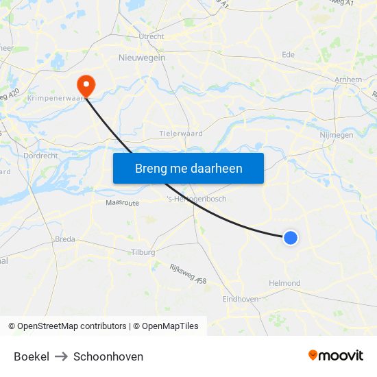 Boekel to Schoonhoven map