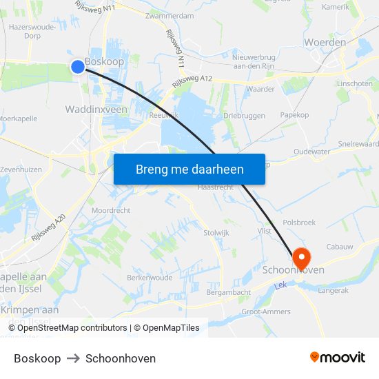 Boskoop to Schoonhoven map