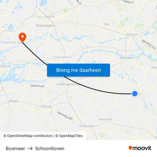 Boxmeer to Schoonhoven map