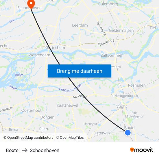 Boxtel to Schoonhoven map