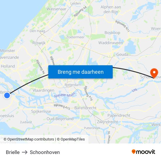 Brielle to Schoonhoven map