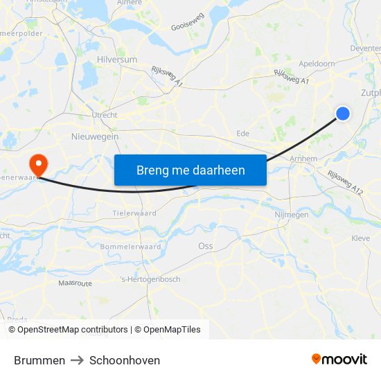 Brummen to Schoonhoven map