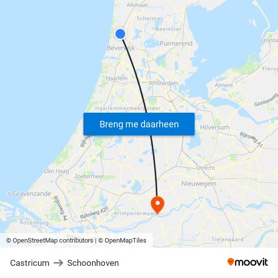 Castricum to Schoonhoven map