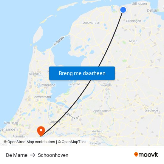 De Marne to Schoonhoven map