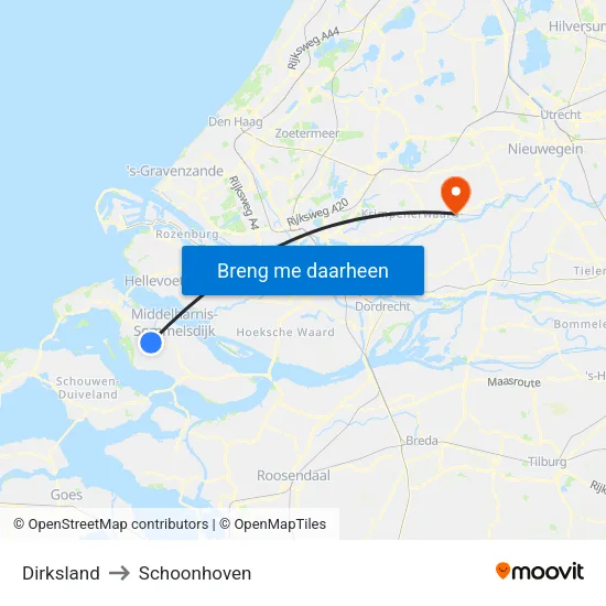 Dirksland to Schoonhoven map