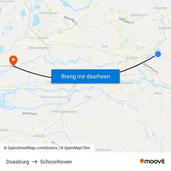 Doesburg to Schoonhoven map