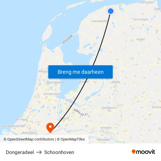 Dongeradeel to Schoonhoven map