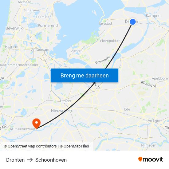 Dronten to Schoonhoven map