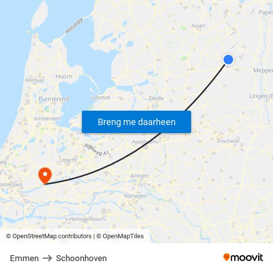 Emmen to Schoonhoven map