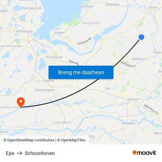 Epe to Schoonhoven map