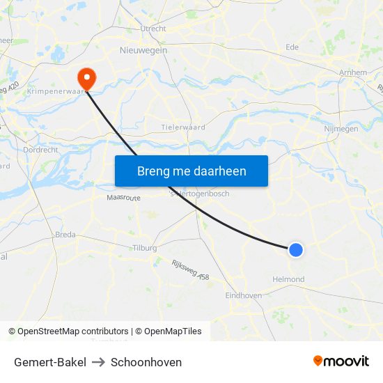 Gemert-Bakel to Schoonhoven map