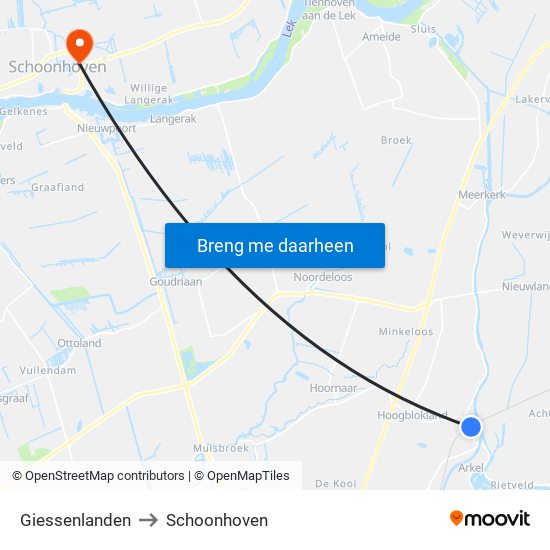 Giessenlanden to Schoonhoven map