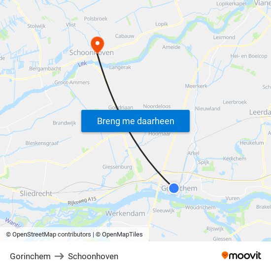 Gorinchem to Schoonhoven map