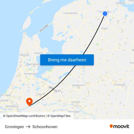 Groningen to Schoonhoven map