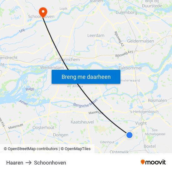 Haaren to Schoonhoven map