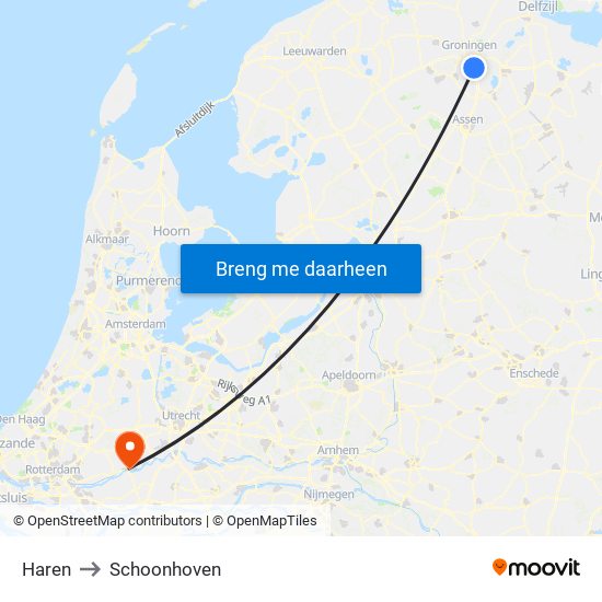 Haren to Schoonhoven map