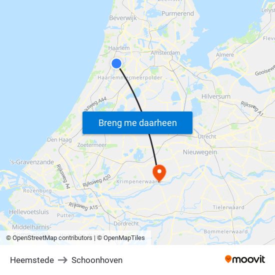 Heemstede to Schoonhoven map