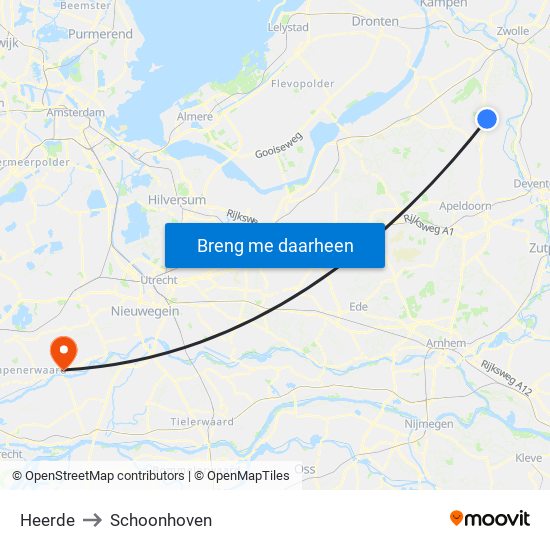 Heerde to Schoonhoven map