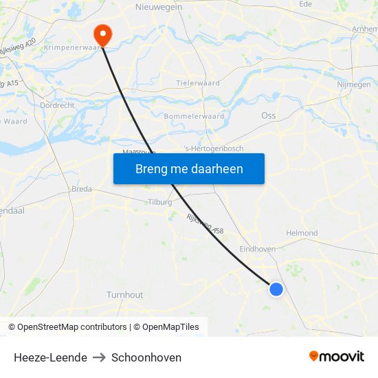 Heeze-Leende to Schoonhoven map