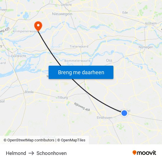 Helmond to Schoonhoven map