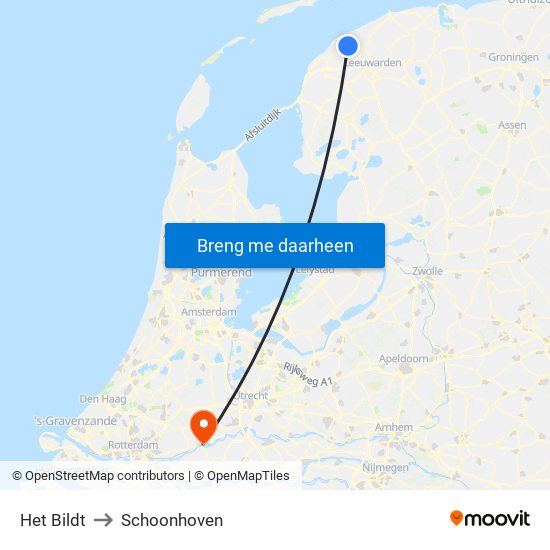 Het Bildt to Schoonhoven map