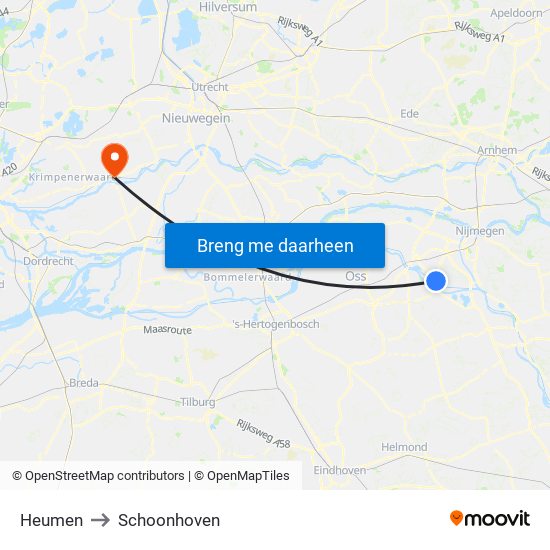 Heumen to Schoonhoven map