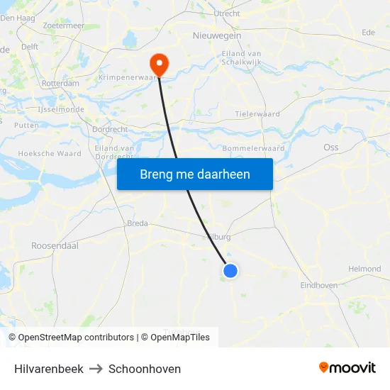 Hilvarenbeek to Schoonhoven map