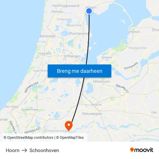 Hoorn to Schoonhoven map