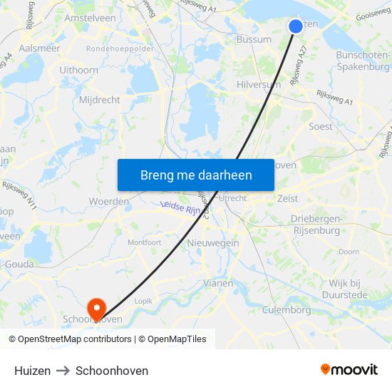 Huizen to Schoonhoven map