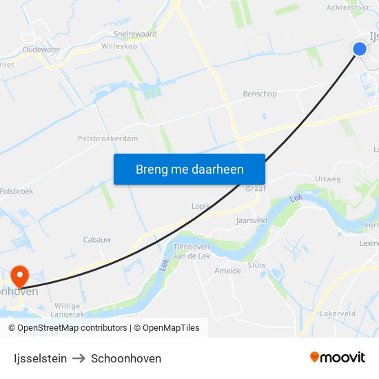 Ijsselstein to Schoonhoven map