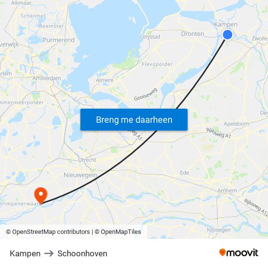 Kampen to Schoonhoven map