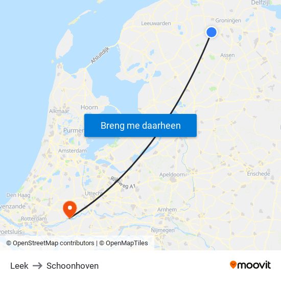 Leek to Schoonhoven map