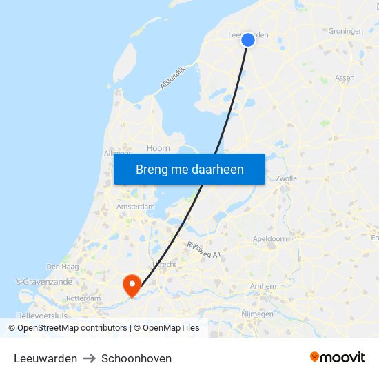 Leeuwarden to Schoonhoven map