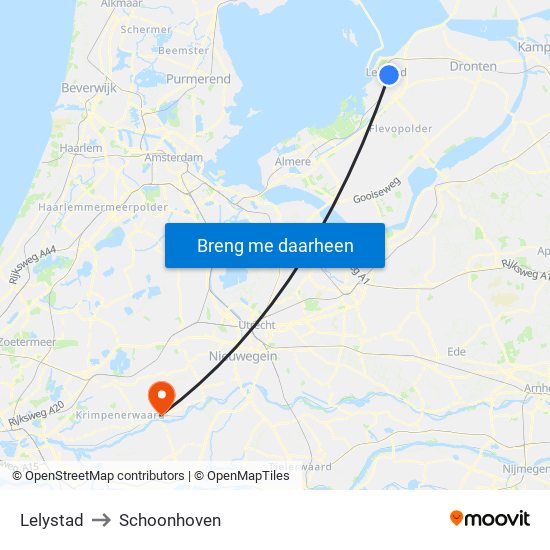 Lelystad to Schoonhoven map