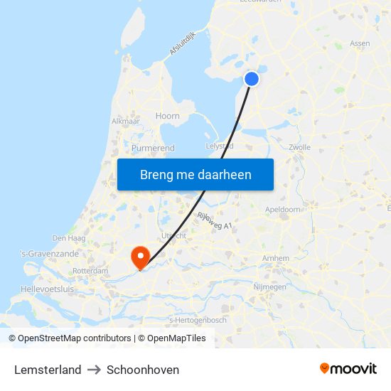 Lemsterland to Schoonhoven map