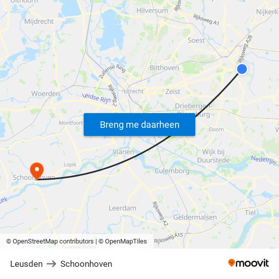 Leusden to Schoonhoven map