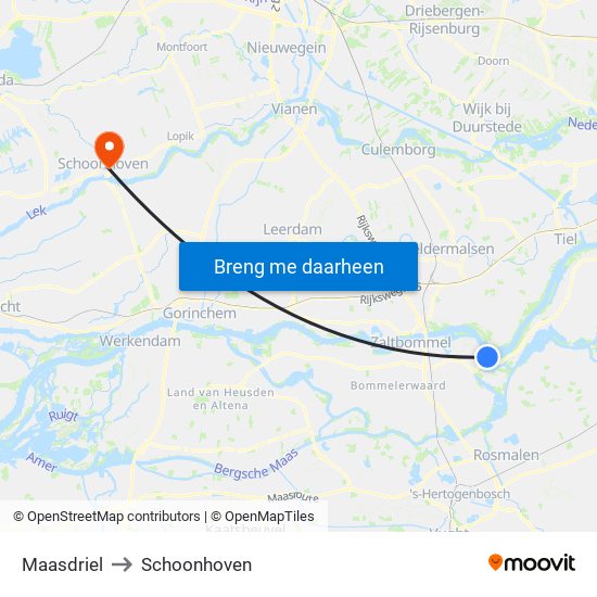 Maasdriel to Schoonhoven map