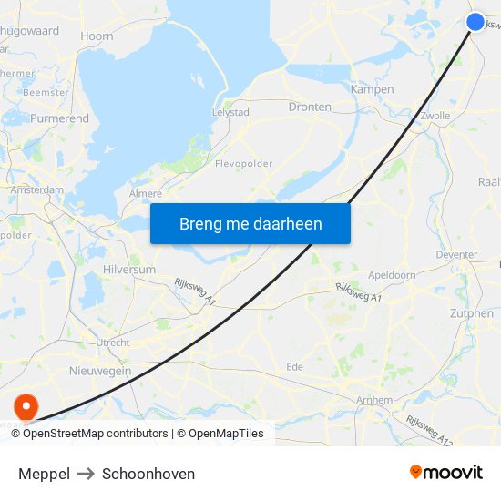 Meppel to Schoonhoven map