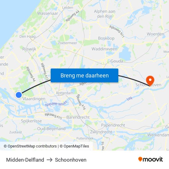 Midden-Delfland to Schoonhoven map