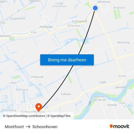 Montfoort to Schoonhoven map