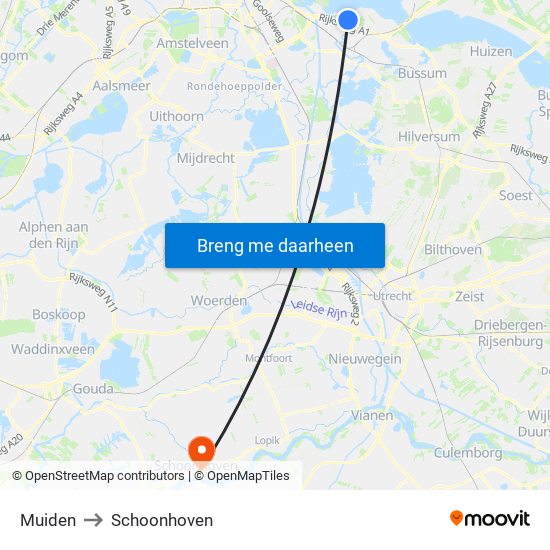 Muiden to Schoonhoven map