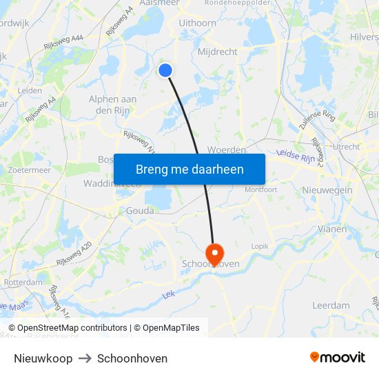 Nieuwkoop to Schoonhoven map