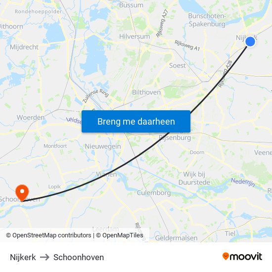 Nijkerk to Schoonhoven map